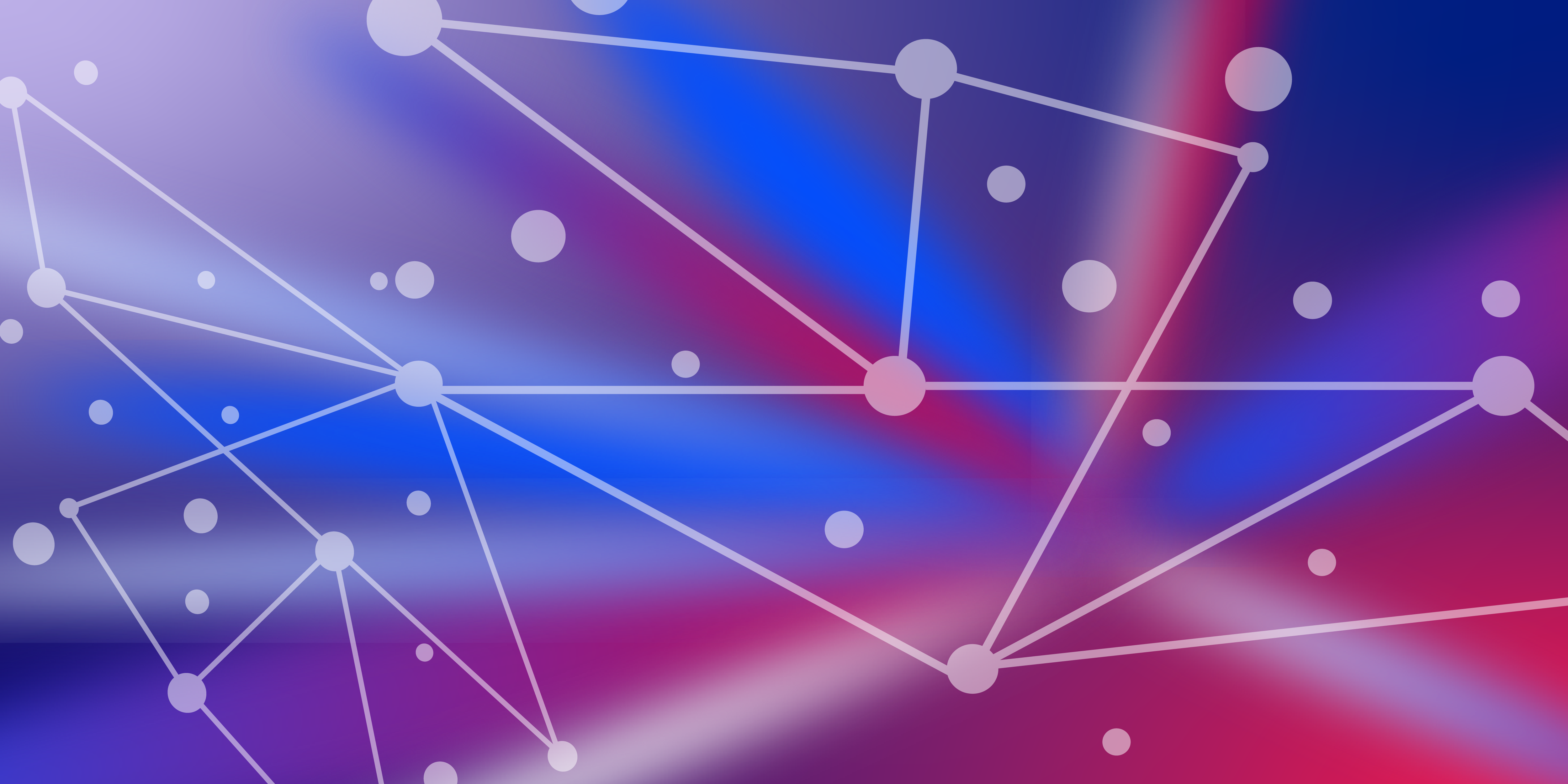 Dots connected with lines on a blue, purple, and pink background.